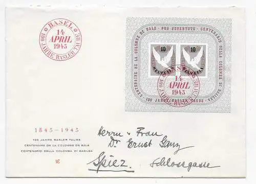 Basel: 100 Jahre Basler Taube, 1945 nach Spiez, FDC