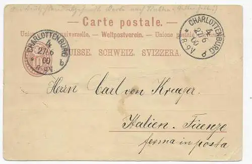 Postkarte in Charlottenburg/Berlin versandt, 1900 nach Italien