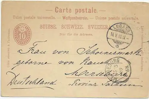 Postkarte mit Stadtansichten Lugano 1889 nach Merseburg