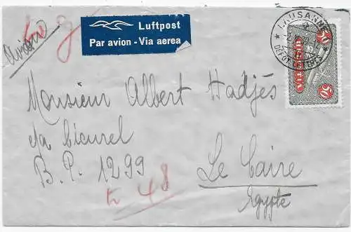 Luftpost Lausanne 1939 nach Kairo