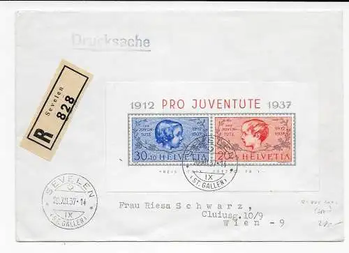 Block 3, 1937 Einschreiben Sevelen nach Wien, FDC