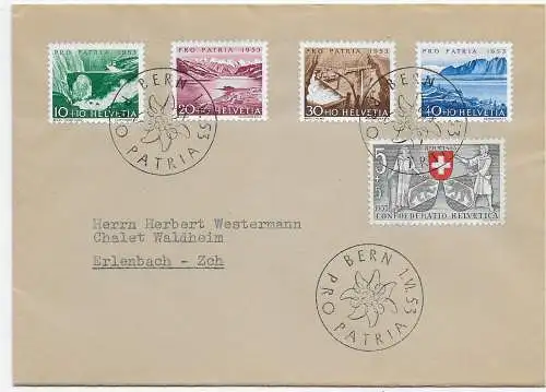 Bern Pieteren, Pro Patria 1953 nach Erlenbach, FDC