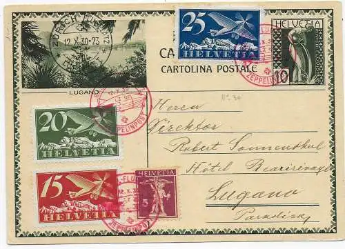 Postkarte Zeppelinpost Zürich 1930 nach Lugano
