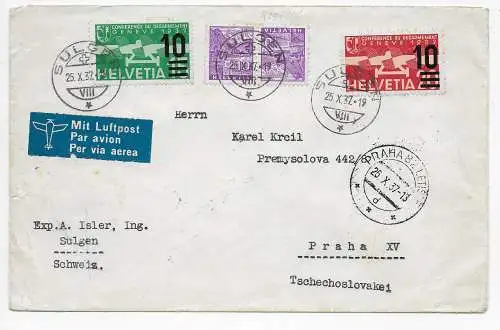 Luftpost Sulgen nach Prag, 1937