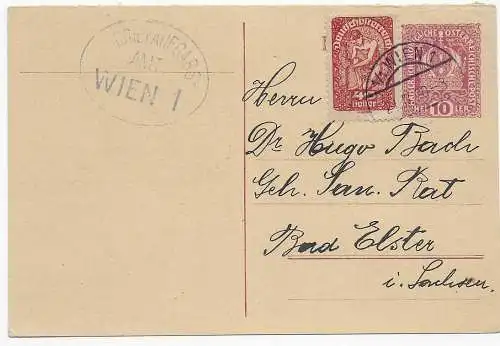 Postkarte Briefaufgabs-Amt Wien, 1920 nach Bad Elster