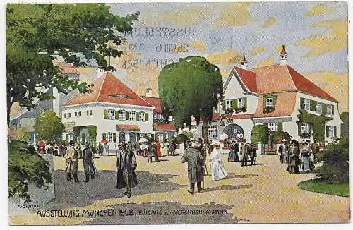 Amtliche Ausstellungskarte München, 1908: Vergnügungspark