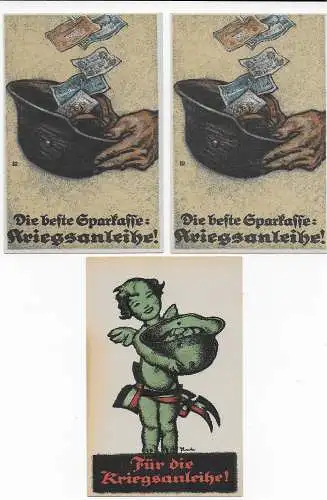 8x Postkarte: Zeichnet Kriegsanleihe, 1x gelaufen Feldpost Zabern 1917