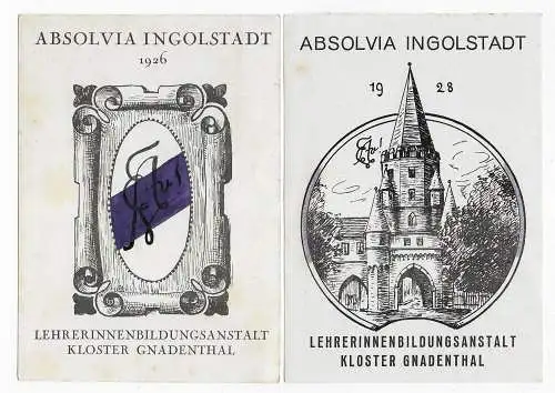 2x AK Absolvia Ingolstadt 1926+1928 mit Unterschriften