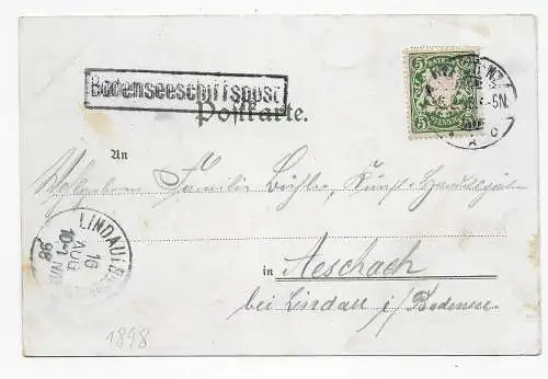 Bodenseeschiffspost - Ansichtskarte Konstanz 1898 nach Aeschach