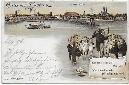 Bodenseeschiffspost - Ansichtskarte Konstanz 1898 nach Aeschach