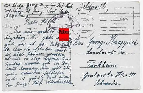 Ansichtskarte Mepberg als Feldpost nach Türkheim 1942