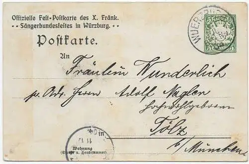 Ansichtskarte Sängerbundfest Würzburg 1904 nach Tölz