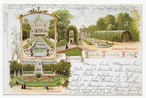 Ansichtskarte zum Haus der Flora, Köln, 1899 nach Osnabrück