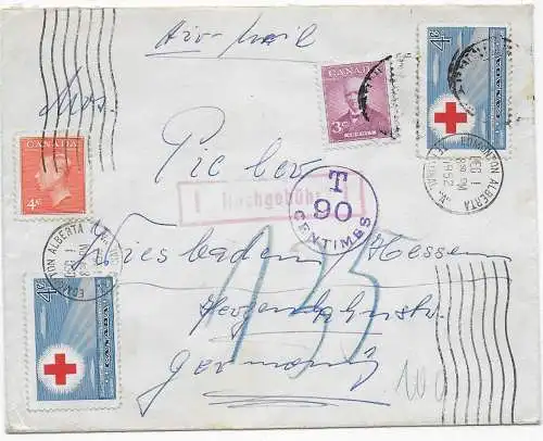 Brief von Edmonton/Alberta 1952 mit Taxe/Nachgebühr nach  Wiesbaden