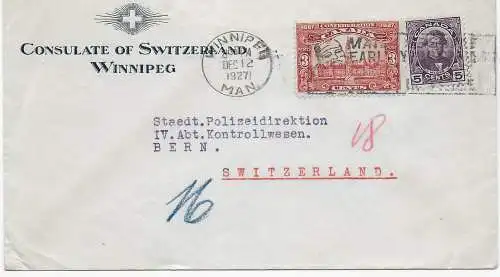Switzerland Consulate in Winnipeg/Man, 1927 to Bern- Polizeidirektion