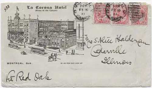 La Corona Hotel Monteal 1911 to Cedarville/Ill