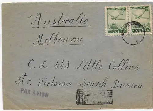 Einschreiben Komitet Zydowski 1947 nach Australien/Melbourne