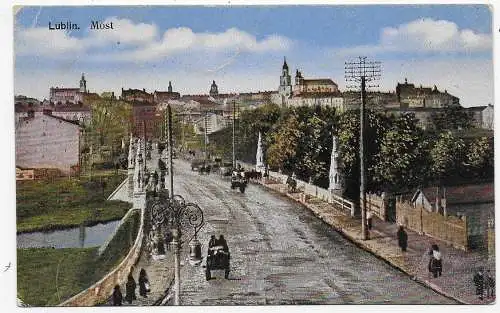 Farb-Postkarte Lublin, Most, 1945, Zensur