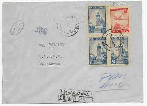 Einschreiben Warschau nach Melbourne, 1946