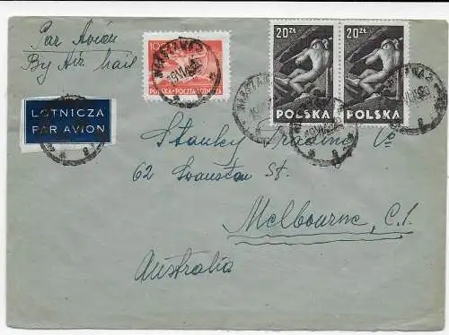 Luftpost Warschau nach Melbourne 1948