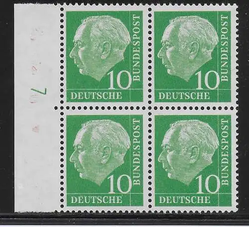 Bund: MiNr. 183y, Druckerzeichen 7, rote Bogennummer, postfrisch, **