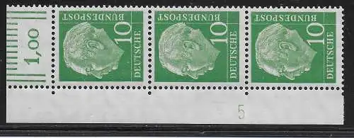 Bund: MiNr. 183, Druckerzeichen 5 vom Eckrand, postfrisch, **