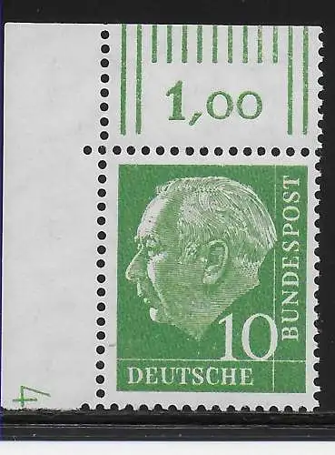 Bund: MiNr. 183, Druckerzeichen 4 vom Eckrand, postfrisch, **