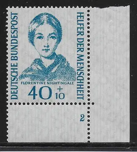Bund: MiNr. 225, Formnummer 2, Eckrand E4, postfrisch, **