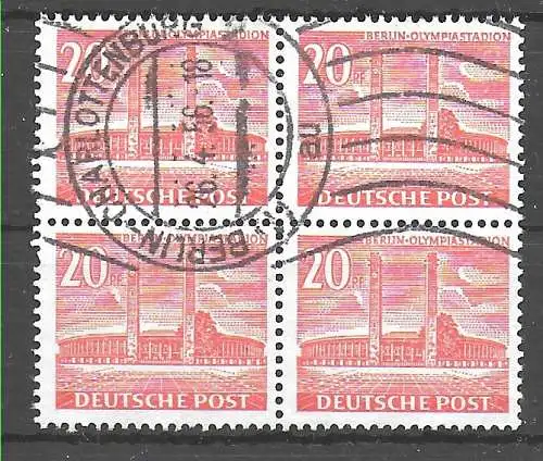 Berlin: MiNr. 113, Viererblock, gestempelt, Berlin Charlottenburg 1956