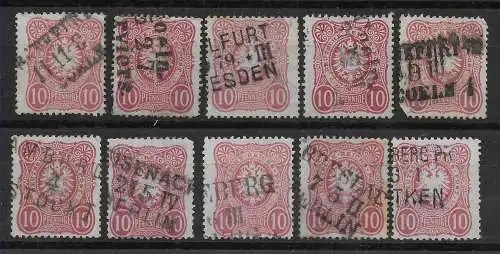 DR: MiNr. 41, 10x mit Bahnpoststempel