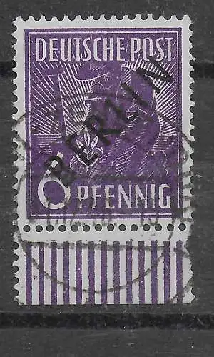 Berlin: MiNr. 2, Walzendruck Unterrand, gestempelt