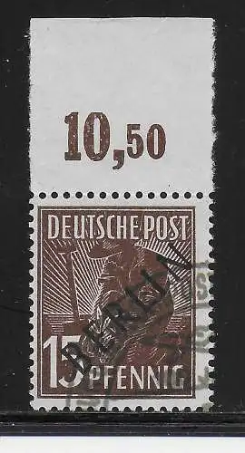 Berlin: MiNr. 6, Oberrand, n dgz , gestempelt