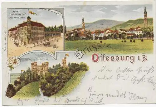 Ansichtskarte Gruss aus Offenburg i. Baden nach Weilersbach 1914
