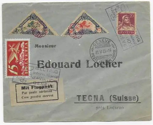 Flugpost Genf nach Tegna bei Locarno, 1925