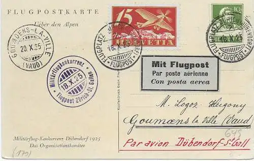 Flugpost Militärflugkonkurenz 1925 Zürich-St. Gallen