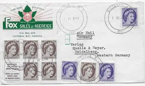 Canada Victoria 1957 nach Heidelberg, aus Markenheftchen