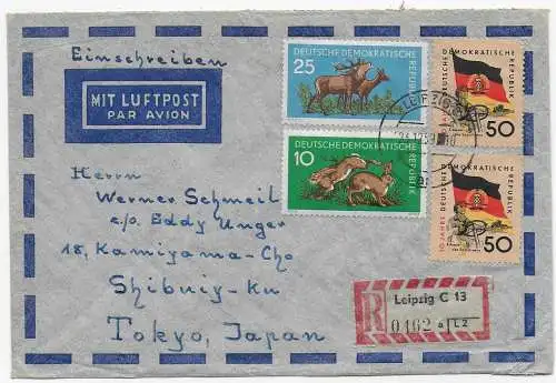 DDR: Einschreiben Luftpost Leipzig, 1959 nach Tokyo Japan