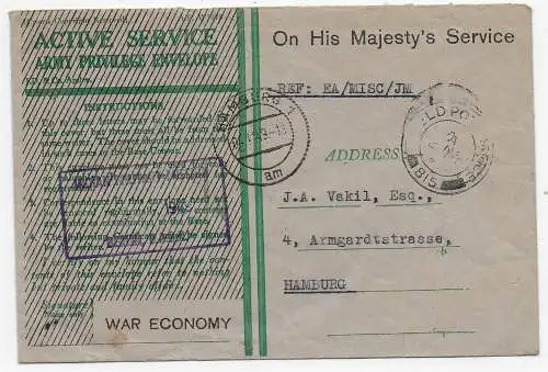 Army Privilege Envelope: Field Post 815: 1949 to Hamburg Indian Military Mission