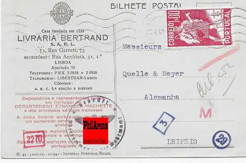 Lisboa: Postkarte nach Leipzig mit OKW Zensur 1942