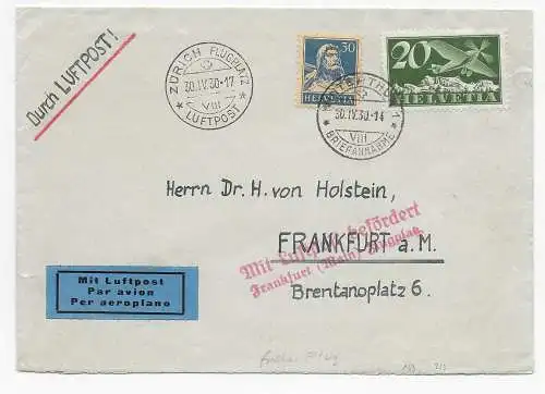 Luftpost Winterthur 1930 über Zürich nach Frankfurt - Luftpoststempel