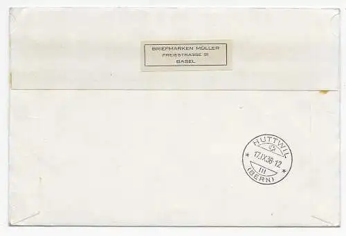Aarau Nationale Briefmarkenausstellung 1938 FDC Einschreiben Huttwil, MiNr. Bl.4