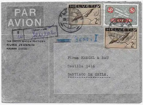 Luftpost Fleurier nach Santiago de Chile, ca. 1948