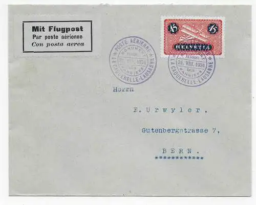 Flugpost/Luftpost La Caquerelle-Lausanne 1924 nach Bern