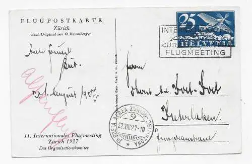 Flugpostkarte Zürich: Internationales Flugmeeting 1927