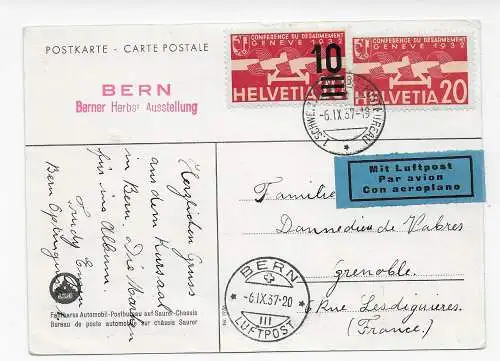 Ansichtskarte Postbus Luftpost Bern nach Grenoble