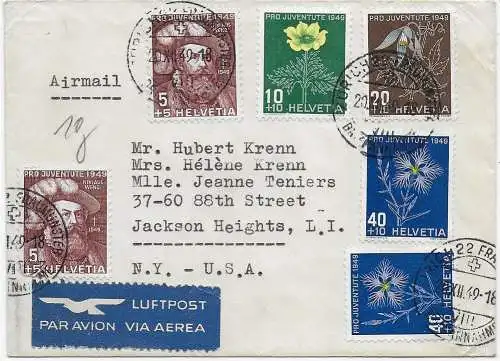 Luftpost 1949 von Zürich nach Jackson Heigts, USA