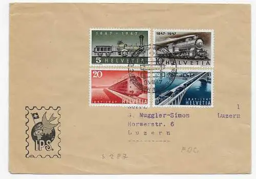 Sonderstempel 1947 Zürich - Basel nach Luzern, FDC