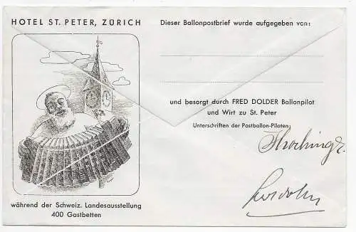 Schweiz. Ballon-Flugpost 1939 Zürich