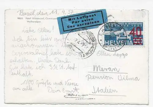 Hotel Wildstrubel, Gemmipass 1937 nach Meran, Luftpost
