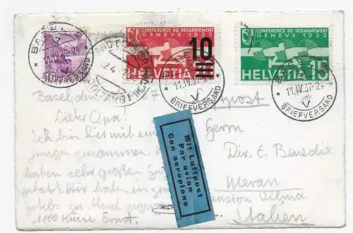 Hotel Wildstrubel, Gemmipass 1937 mit Luftpost nach Meran